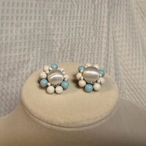 Chic White and Blue Beaded Earrings